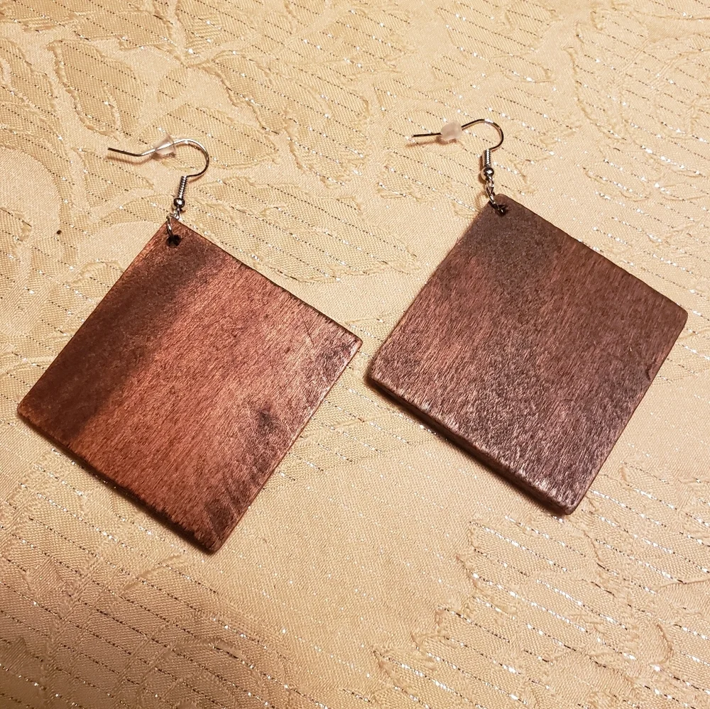 Carved Wood Boho Chic tribal Exotic Earrings